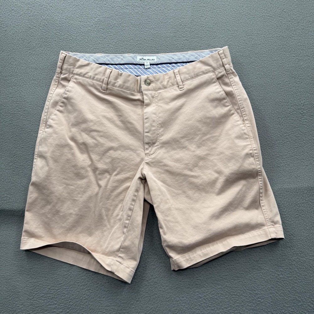 Peter Millar Shorts Mens 33 Peach Chino Flat Front 9 Inseam Casual Golf Summer